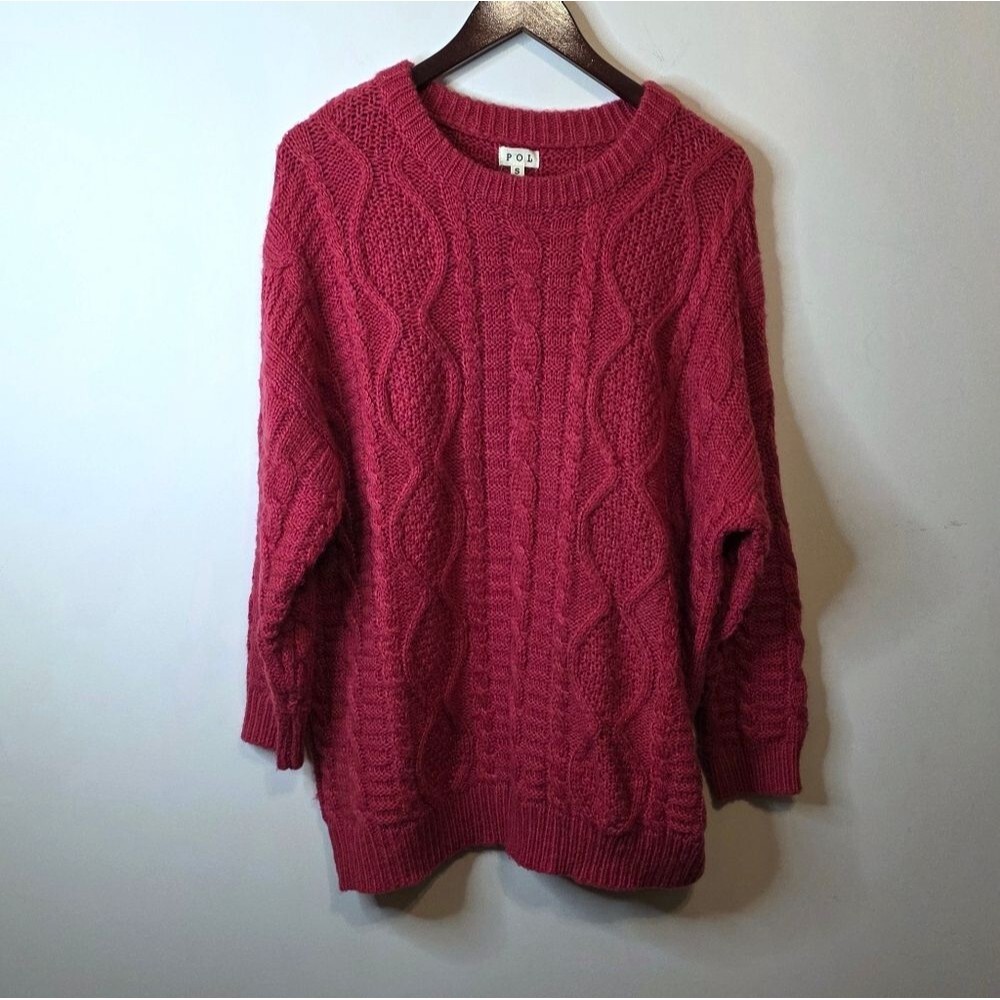POL Dark Pink Burgundy Oversized Cable Knit Sweater Style FST109 Size Small